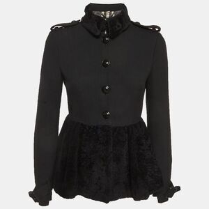 Burberry Black Shearling And Crepe Short Coat S
